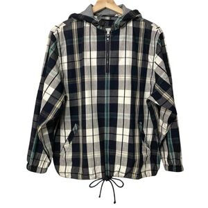 Pendleton Cotton Retro Vintage Plaid Pullover Quarter Zip Hooded Jacket